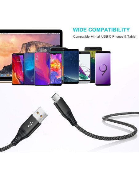 Cable de Carga USB Tipo C 6 Piezas 3 Metros Rápido Besgoods Cable de Carga USB Tipo C 6 Piezas 3 Metros Rápido Besgoods