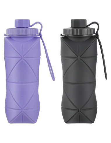 Botella de Agua Plegable YCT 600ml Silicona Reutilizable Gris/Púrpura