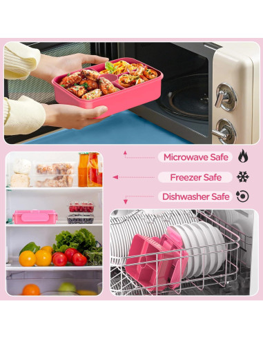 Caja de Almuerzo Bento DaCool Rosa 7.5 Tazas 4 Compartimentos
