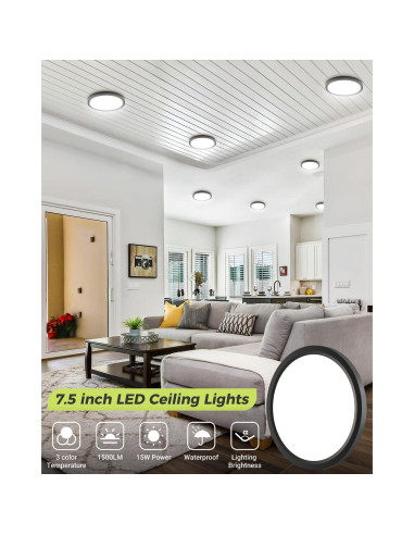 6PACK Luz de Techo LED Hepside 15W 1500Lm 3CCT 19.05cm