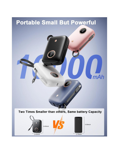 Banco de Energía 10,000mAh Carga Rápida 22.5W USB-C Integrado