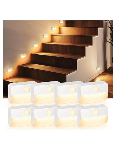 Paquete de 8 luces LED de escalera Guankaidianzishangwu con sensor