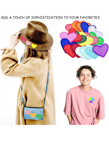 62 Parches de Corazón Bordados Multicolor para Planchar