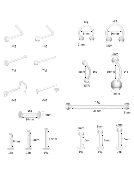 Kit de Piercing Transparente Hipoalergénico Soziprix 76pcs Kit de Piercing Transparente Hipoalergénico Soziprix 76pcs