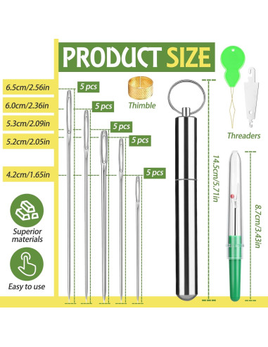 Agujas de Bordado FTEVEN 25PCS Ojo Grande Acero Inoxidable