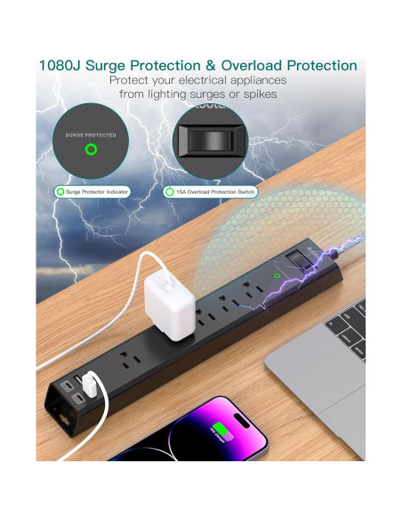 Regleta de Sobretensión Addtam 2 en 1 con 5 Salidas AC y 4 USB Regleta de Sobretensión Addtam 2 en 1 con 5 Salidas AC y 4 USB