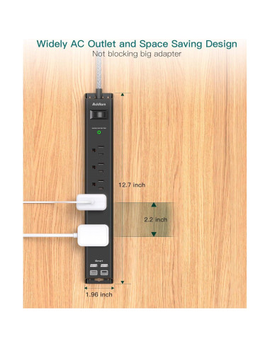 Regleta de Sobretensión Addtam 2 en 1 con 5 Salidas AC y 4 USB