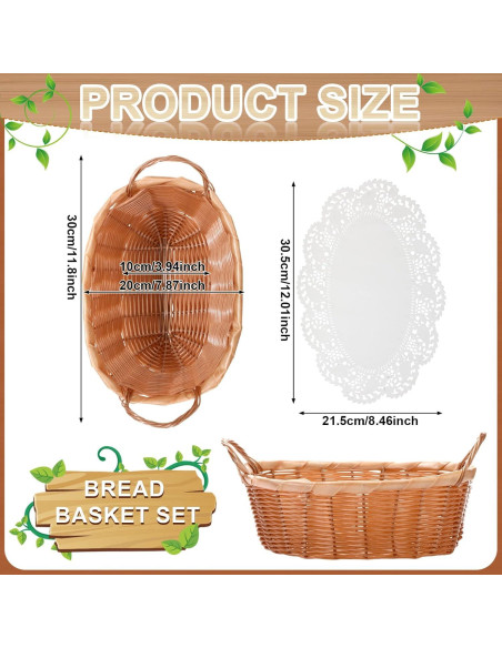 Cestas de Pan de Mimbre Tioncy - 6 Pcs Ovaladas con Forros Cestas de Pan de Mimbre Tioncy - 6 Pcs Ovaladas con Forros