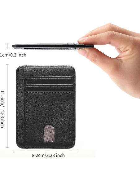 Cartera delgada LOUEBICA de cuero con bloqueo RFID - Negro