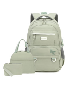 Mochila Escolar CAMTOP Verde Salvia 3 en 1 con Almuerzo y Estuche