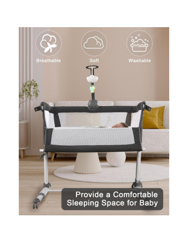 Cuna Lateral Yacul para Bebés Ajustable con Ruedas y Música