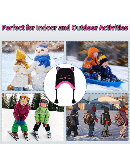 Gorro de Invierno con Orejas de Gato para Niñas 3-7 Años Gorro de Invierno con Orejas de Gato para Niñas 3-7 Años