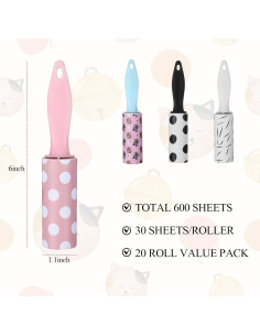 20 Mini Rodillos Quitapelusas Extra Adhesivos Maahongh 3x15.5cm 2