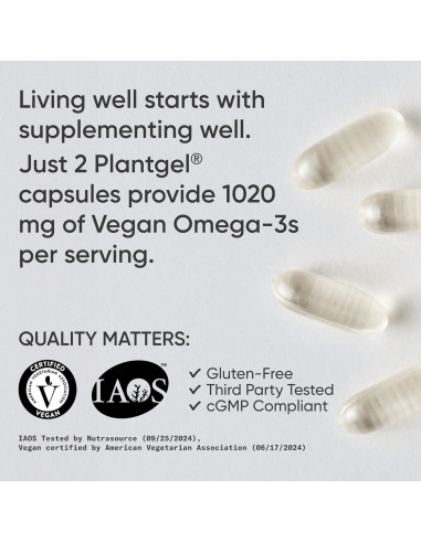 Omega-3 Vegano Sports Research 60 Cápsulas de Algas DHA EPA
