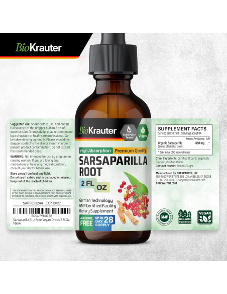 Tintura de Sarsaparilla y Gotu Kola BioKrauter 59.15 ml Tintura de Sarsaparilla y Gotu Kola BioKrauter 59.15 ml