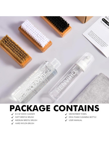 Kit de Limpieza de Zapatos Henviro 240ml con Cepillos y Toalla