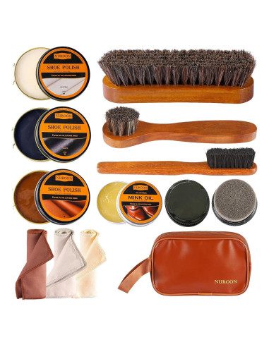 Kit de Cuidado de Zapatos Nuroon - 13 Piezas con Cepillos y Aceite