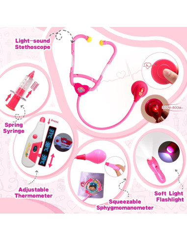 Kit de Doctor Rosa Fajiabao para Niñas 3-5 Años con Estetoscopio