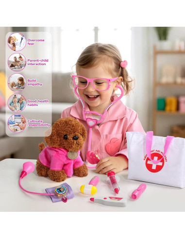 Kit de Doctor Rosa Fajiabao para Niñas 3-5 Años con Estetoscopio