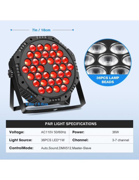 Luces de Escenario LED MOSFiATA 36W 2 Paquete RGB DMX Luces de Escenario LED MOSFiATA 36W 2 Paquete RGB DMX