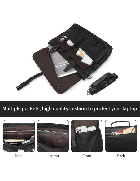 Bolsa Mensajera de Cuero Seyfocnia para Laptop 15.6" Negra Bolsa Mensajera de Cuero Seyfocnia para Laptop 15.6" Negra