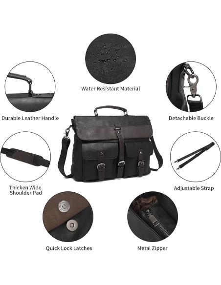 Bolsa Mensajera de Cuero Seyfocnia para Laptop 15.6" Negra Bolsa Mensajera de Cuero Seyfocnia para Laptop 15.6" Negra