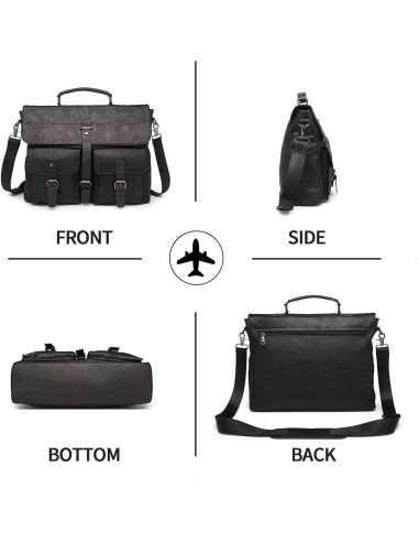 Bolsa Mensajera de Cuero Seyfocnia para Laptop 15.6" Negra