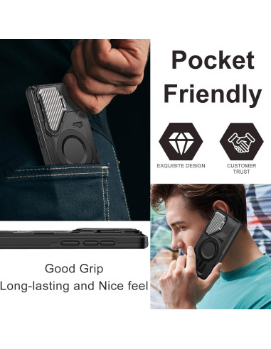 Funda Dura EMMPITU para Samsung Galaxy S23 Ultra - Protección Militar, Soporte y MagSafe - Negro