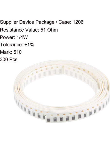 Resistores de Chip 51 Ohm 1/4W uxcell 300pcs 1206 para Electrónica Resistores de Chip 51 Ohm 1/4W uxcell 300pcs 1206 para Electrónica