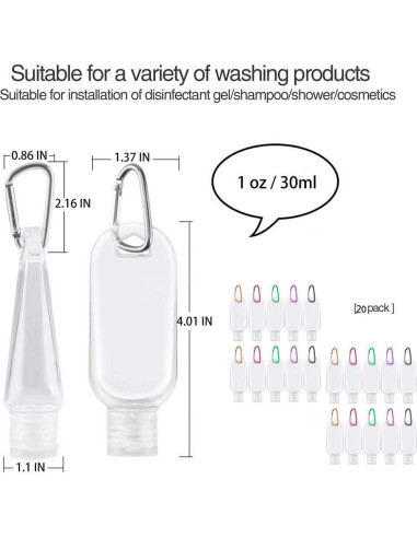 Botellas de Viaje JINEN 30ml 20 Pcs a Prueba de Fugas