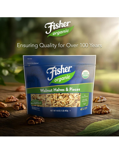 Nueces Orgánicas Sin Sal Fisher 453.6 g - Mitades y Piezas