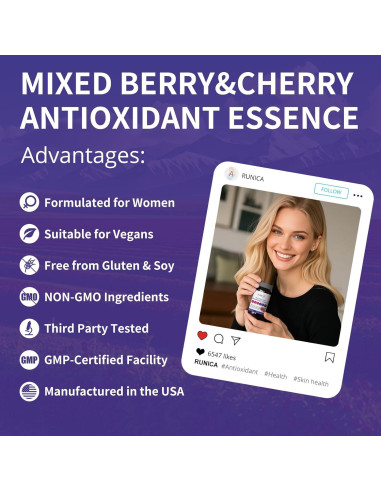 Suplemento Antioxidante RUNICA 6en1 Vegano para Mujeres 90 Cápsulas