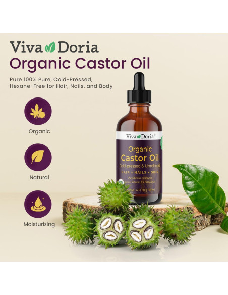 Aceite de Ricino Orgánico Viva Doria 118 ml - Prensado en Frío Aceite de Ricino Orgánico Viva Doria 118 ml - Prensado en Frío