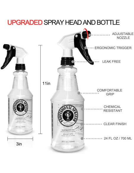 Botellas de Spray Uineko 24oz 3 Paquete Ajustables Transparentes Botellas de Spray Uineko 24oz 3 Paquete Ajustables Transparentes