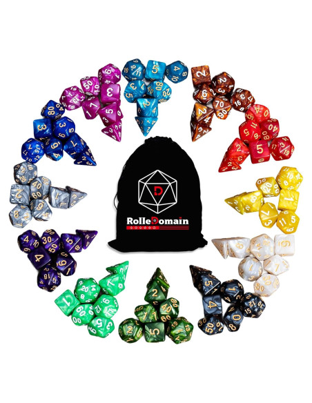 Juego de Dados Poliedricos DND Rolledomain 84 Piezas con Bolsa Juego de Dados Poliedricos DND Rolledomain 84 Piezas con Bolsa