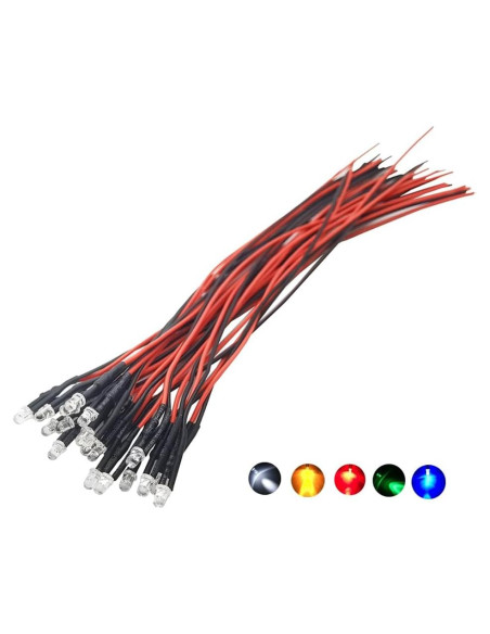 Kit 25 LEDs 3mm Pre Cableados Vrabocry 12V 5 Colores Parpadeantes Kit 25 LEDs 3mm Pre Cableados Vrabocry 12V 5 Colores Parpadeantes