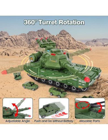 Juguete de Tanque Militar ToyBay con 6 Vehículos y Sonido