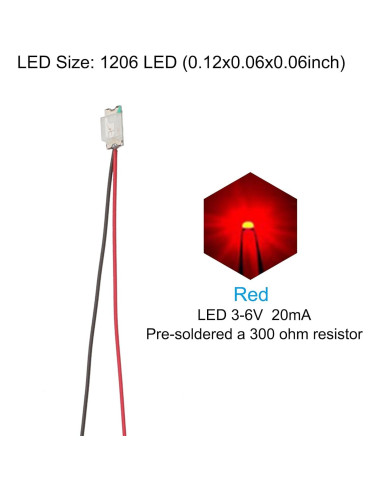 LED Micro Pre-cableado PATIKIL 1206 Rojo 12 Pcs 3-6V
