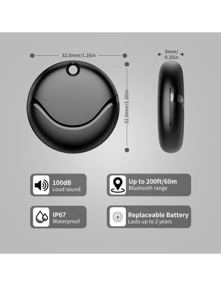 Etiquetas de Seguimiento Bluetooth Hoxe - Paquete de 4 Negro IP67 Etiquetas de Seguimiento Bluetooth Hoxe - Paquete de 4 Negro IP67