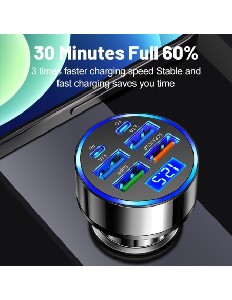 Cargador de coche 6-en-1 Shenzhen WGS-G40 100W PD+USB QC3.0 Cargador de coche 6-en-1 Shenzhen WGS-G40 100W PD+USB QC3.0