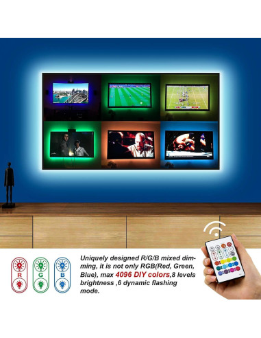 Tira LED RGB BASON LIGHTING 9.8ft para TV 32-58" Control Remoto