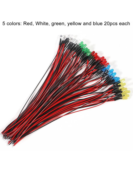 Kit de 100 LEDs 5mm Pre Cableados 12V Diitao - 5 Colores Kit de 100 LEDs 5mm Pre Cableados 12V Diitao - 5 Colores