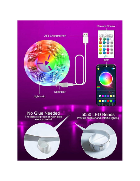 Luces LED GIPOYENT 5m RGB para TV 45-75" con Bluetooth Luces LED GIPOYENT 5m RGB para TV 45-75" con Bluetooth