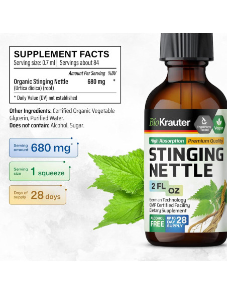 Tintura de Ortiga BioKrauter 60 ml - Suplemento Vegano Urinario Tintura de Ortiga BioKrauter 60 ml - Suplemento Vegano Urinario