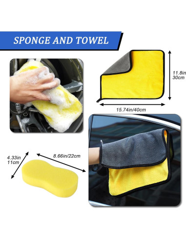 Kit de Lavado de Autos AjiuSir: Rociador de Espuma 900ml + Esponja + Toalla