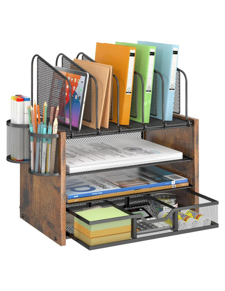 Organizador de Escritorio DAOUTIME con Cajón y 5 Compartimentos Organizador de Escritorio DAOUTIME con Cajón y 5 Compartimentos