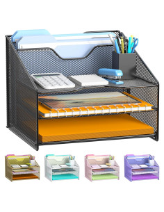 Organizador de Escritorio Samstar Negro con 3 Bandejas y 2 Secciones
