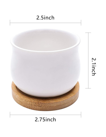 Maceta de Cerámica Blanca con Bandeja de Bambú - 8 Piezas 6.4 cm Maceta de Cerámica Blanca con Bandeja de Bambú - 8 Piezas 6.4 cm