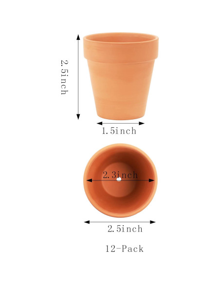 Macetas de Terracota Yishang 6.35 cm con Drenaje - Paquete de 12 Macetas de Terracota Yishang 6.35 cm con Drenaje - Paquete de 12