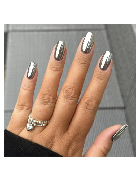 Uñas Postizas Metálicas FJSMTOPL Cuadradas Plata 24 Piezas Uñas Postizas Metálicas FJSMTOPL Cuadradas Plata 24 Piezas